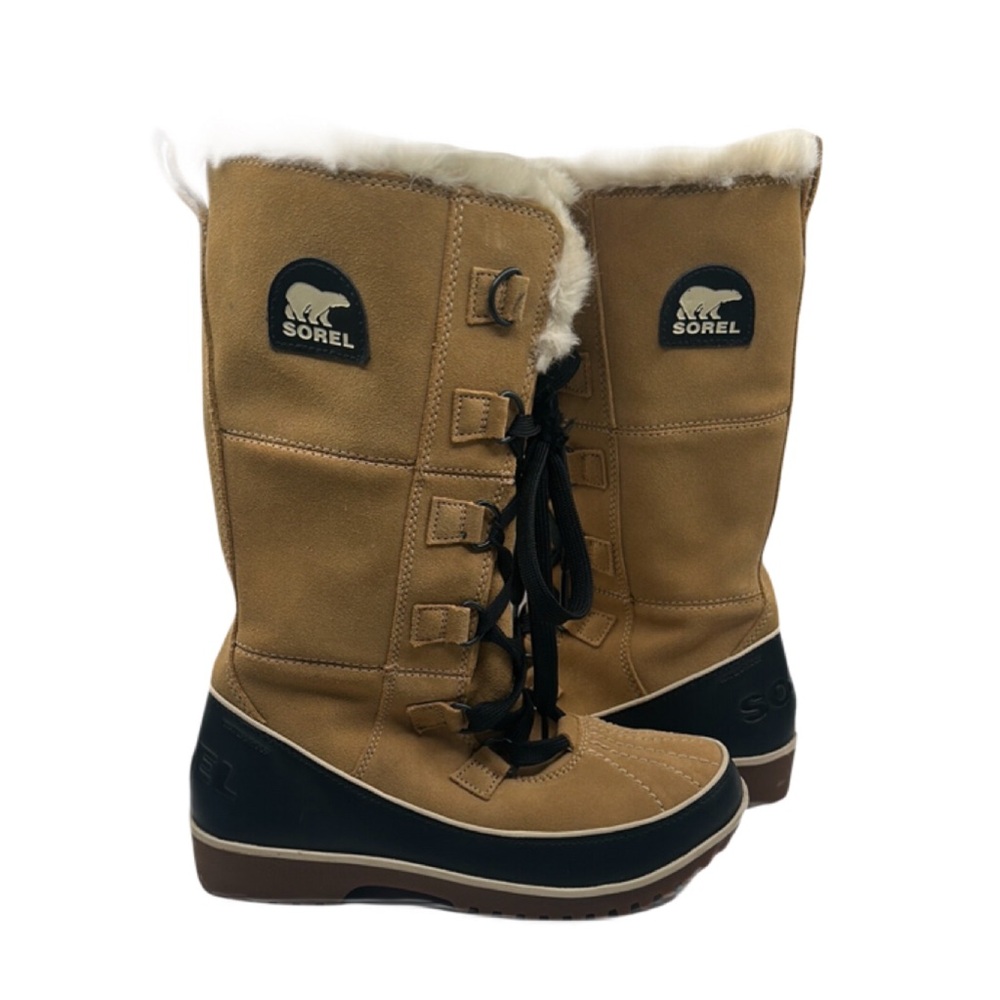Sorel Sz 7 Tivoli High II Boots Curry Fur Lined Suede Tan Black Winter Snow Boot